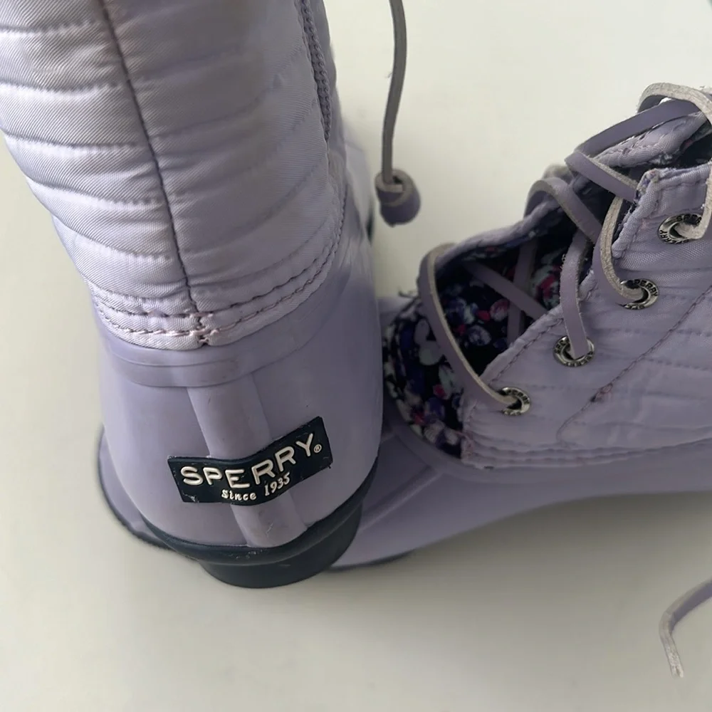 Sperry waterproof boots Girls Purple And Floral Duckboot, Size 2M youth